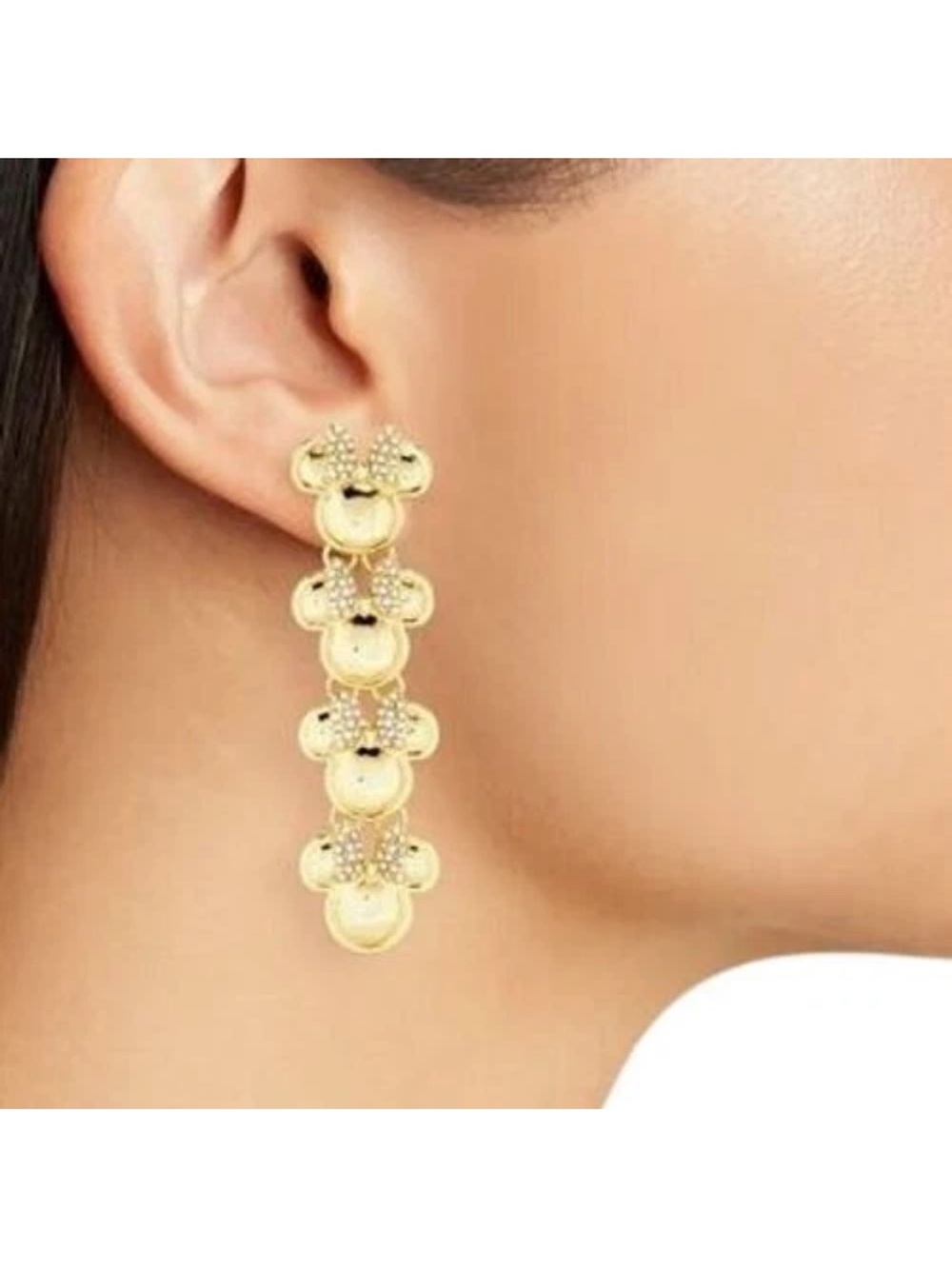 Disney x BaubleBar Minnie Mouse Dangle Drop Earrings Pave Crystal Bow Gold Plate